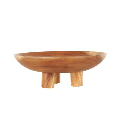 Image showing  Teak Wood Handmade Round Decorative Bowl with Peg Legs