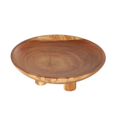 Image showing  Teak Wood Handmade Round Decorative Bowl with Peg Legs