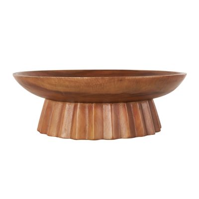 Image showing  Teak Wood Handmade Decorative Bowl with Concaved Elevated Base