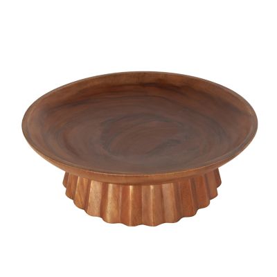 Image showing  Teak Wood Handmade Decorative Bowl with Concaved Elevated Base