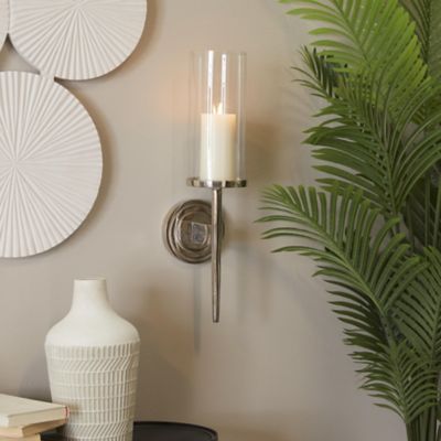 Harper & Willow Aluminum Single Candle Geometric Wall Sconce with Glass Holder