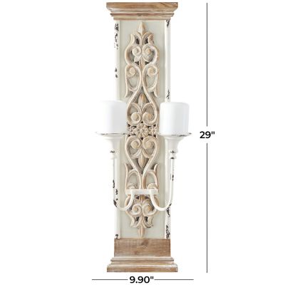 Image showing  Wood Pillar 2 Plate Scroll Wall Sconce