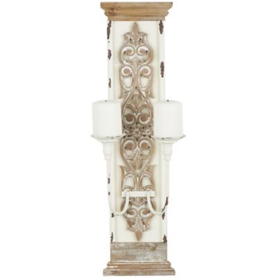 Image showing  Wood Pillar 2 Plate Scroll Wall Sconce