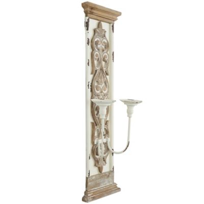 Image showing  Wood Pillar 2 Plate Scroll Wall Sconce