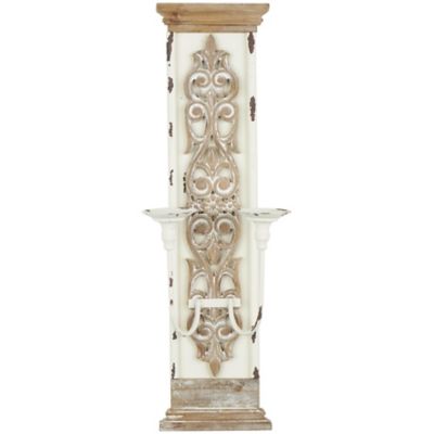 Image showing  Wood Pillar 2 Plate Scroll Wall Sconce