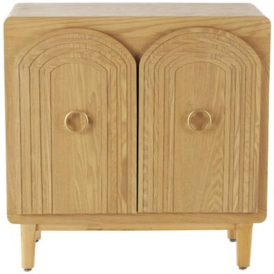Image showing  Wooden Art Deco Inspired Carved Arch 2 Door Geometric Room Cabinet with Gold Ring Handles