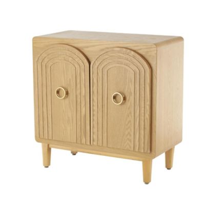 Image showing  Wooden Art Deco Inspired Carved Arch 2 Door Geometric Room Cabinet with Gold Ring Handles
