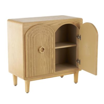 Image showing  Wooden Art Deco Inspired Carved Arch 2 Door Geometric Room Cabinet with Gold Ring Handles