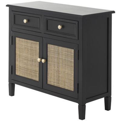 Image showing 1 th Harper & Willow Wood Handmade 2 Door and 2 Drawer Room Cabinet with Rattan Front