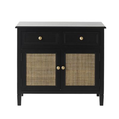 Image showing 2 th Harper & Willow Wood Handmade 2 Door and 2 Drawer Room Cabinet with Rattan Front