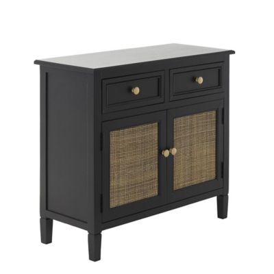 Image showing 3 th Harper & Willow Wood Handmade 2 Door and 2 Drawer Room Cabinet with Rattan Front