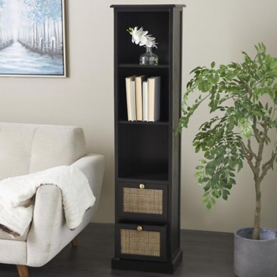 Harper & Willow Wood 2 Drawer and 3 Shelf Room Cabinet with Rattan Front