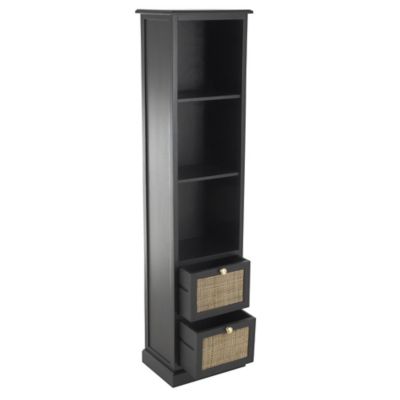 Image showing  Wood 2 Drawer and 3 Shelf Room Cabinet with Rattan Front