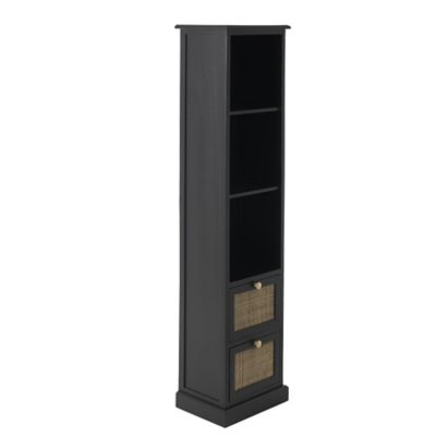 Image showing  Wood 2 Drawer and 3 Shelf Room Cabinet with Rattan Front