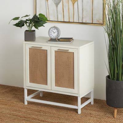Harper & Willow Wooden 2 Door Room Cabinet with Brown Woven Rattan Doors and Metal Base