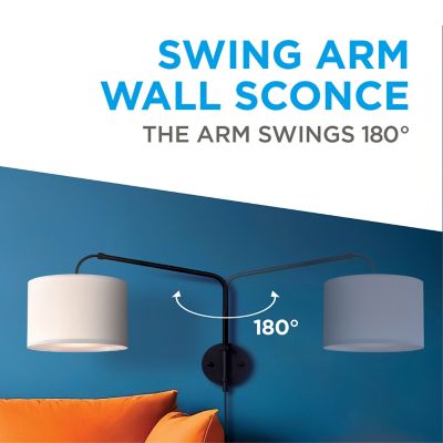 Image showing  Wall Mount Light With Extending Swing Arm, Wall Lamp With Matte Black Finish
