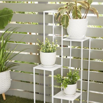 Harper & Willow Porcelain Ceramic Patterned Leaf Outdoor Planter with Attached Saucer