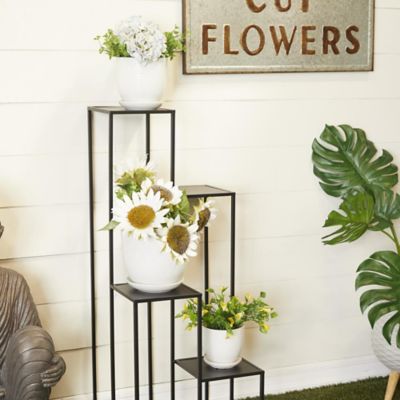 Harper & Willow Porcelain Ceramic Patterned Floral Outdoor Planter with Attached Saucer