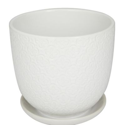 Image showing  Porcelain Ceramic Patterned Floral Outdoor Planter with Attached Saucer