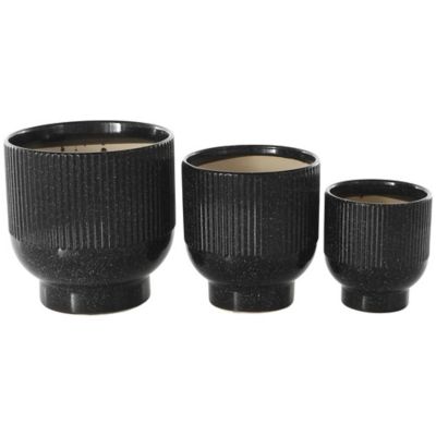 Image showing  Ceramic Speckled Outdoor Planter with Linear Grooves and Tapered Bases