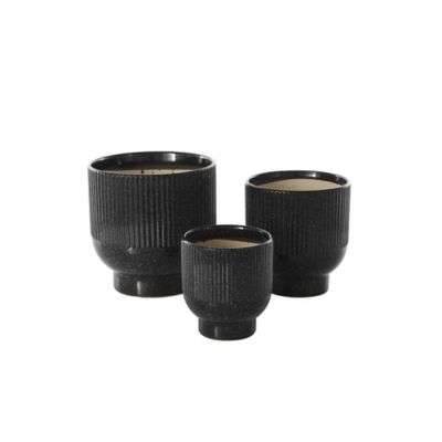 Image showing  Ceramic Speckled Outdoor Planter with Linear Grooves and Tapered Bases