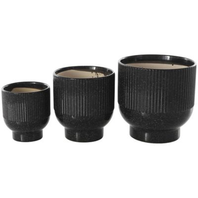 Image showing  Ceramic Speckled Outdoor Planter with Linear Grooves and Tapered Bases