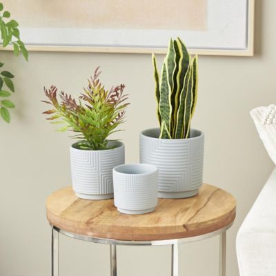Harper & Willow Ceramic Outdoor Planter with Layered Square Shaped Grooves