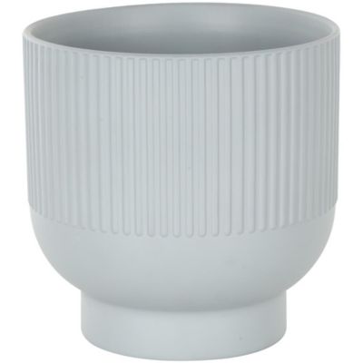 Image showing  Ceramic Outdoor Planter with Linear Grooves and Tapered Bases