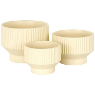 Image showing  Ceramic Wide Outdoor Planter with Linear Grooves and Tapered Bases