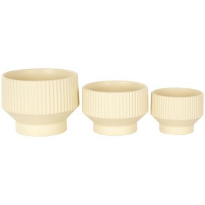 Image showing  Ceramic Wide Outdoor Planter with Linear Grooves and Tapered Bases