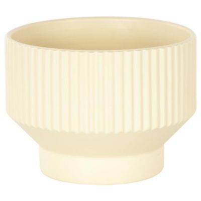 Image showing  Ceramic Wide Outdoor Planter with Linear Grooves and Tapered Bases