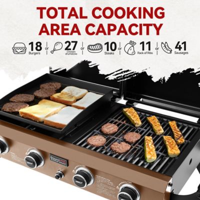 Image showing  4-Burner Portable Tabletop Grill & Griddle Combo with Hood, 40,000 BTU, Bronze Gold