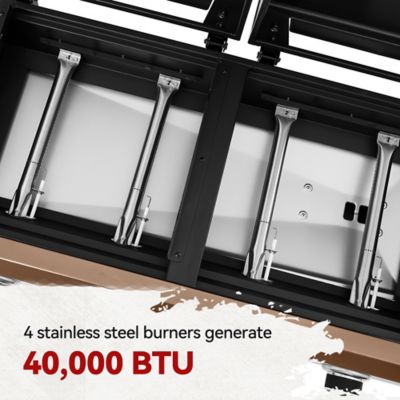 Image showing  4-Burner Portable Tabletop Grill & Griddle Combo with Hood, 40,000 BTU, Bronze Gold