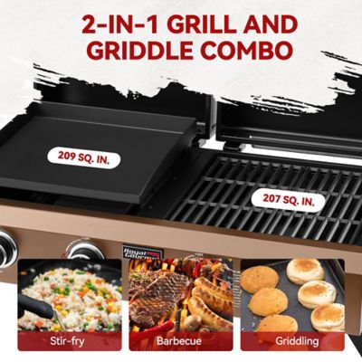 Image showing 5 th Royal Gourmet 4-Burner Portable Tabletop Grill & Griddle Combo with Hood, 40,000 BTU, Bronze Gold