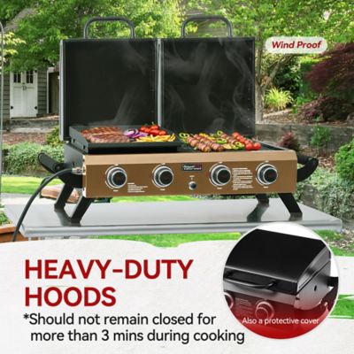 Image showing 6 th Royal Gourmet 4-Burner Portable Tabletop Grill & Griddle Combo with Hood, 40,000 BTU, Bronze Gold