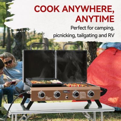 Image showing 8 th Royal Gourmet 4-Burner Portable Tabletop Grill & Griddle Combo with Hood, 40,000 BTU, Bronze Gold