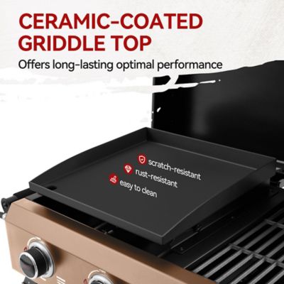 Image showing 9 th Royal Gourmet 4-Burner Portable Tabletop Grill & Griddle Combo with Hood, 40,000 BTU, Bronze Gold