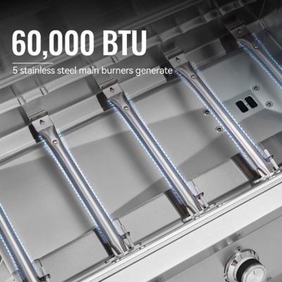 Image showing  Deluxe Stainless Steel 5-Burner Gas Grill, With Visible Upper Cover, 72,000 BTU