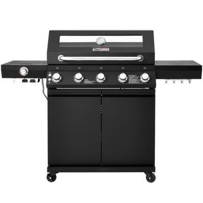 Image showing  5-Burner Gas Grill, With Infrared Side Burner, 72,000 BTU, Visible Upper Cover,Black