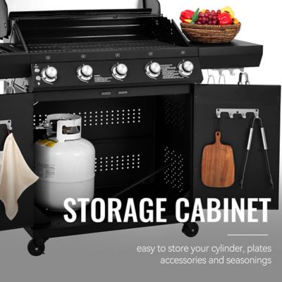 Image showing 7 th Royal Gourmet 5-Burner Gas Grill, With Infrared Side Burner, 72,000 BTU, Visible Upper Cover,Black