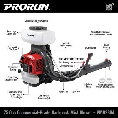 Image showing  75.6cc Gas-Powered 2-Cycle Backpack Mist Blower with 4-Gallon Tank