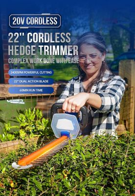 Image showing  20v Hedge Trimmer Upgrated, 22 in. Cordless 2.0AH Battery and Charger Included