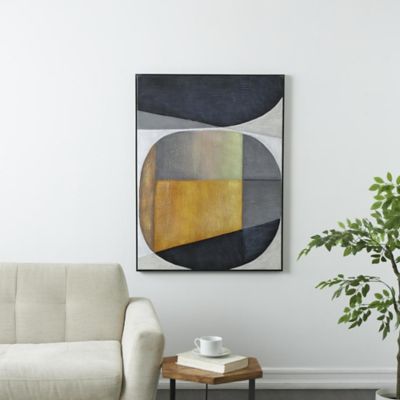 Harper & Willow Canvas Round Color Block Shape Geometric Living Room Framed Wall Art with Black Frame