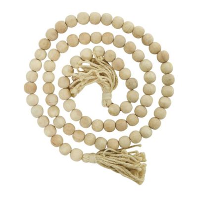 Image showing Mango Wood Handmade Round Long Carved Beaded Garland with Tassel