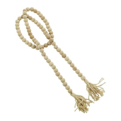 Image showing Mango Wood Handmade Round Long Carved Beaded Garland with Tassel