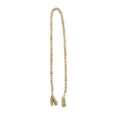 Image showing Mango Wood Handmade Round Long Carved Beaded Garland with Tassel