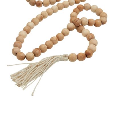 Image showing Mango Wood Handmade Round Long Carved Beaded Garland with Tassel