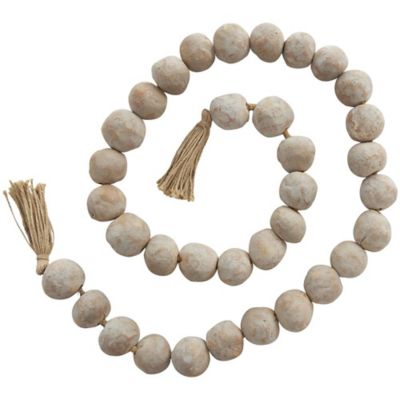 Image showing Ceramic Handmade Round Intricately Shaped Large Distressed Beaded Garland with Tassel
