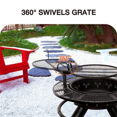 Image showing  47 in. Fire Pit with Adjustable BBQ Grate Deer