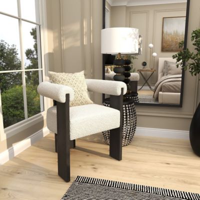 Image showing 8 th Harper & Willow Polyester Curved Back Mid Century Modern Round Boucle Living Room Accent Chair with Black Wood Frame